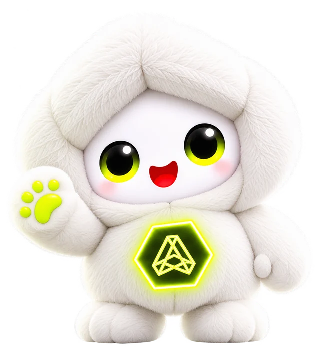 White AiMi with a neon badge, waving