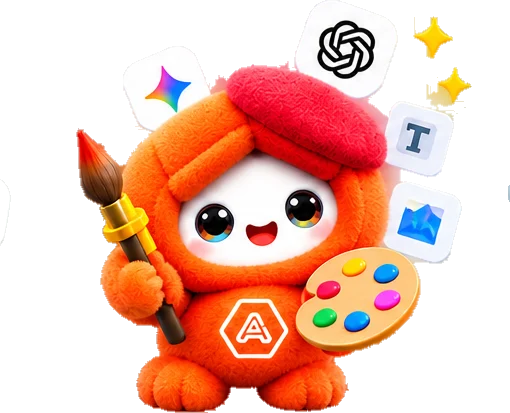 Orange AiMi with a paintbrush and palette