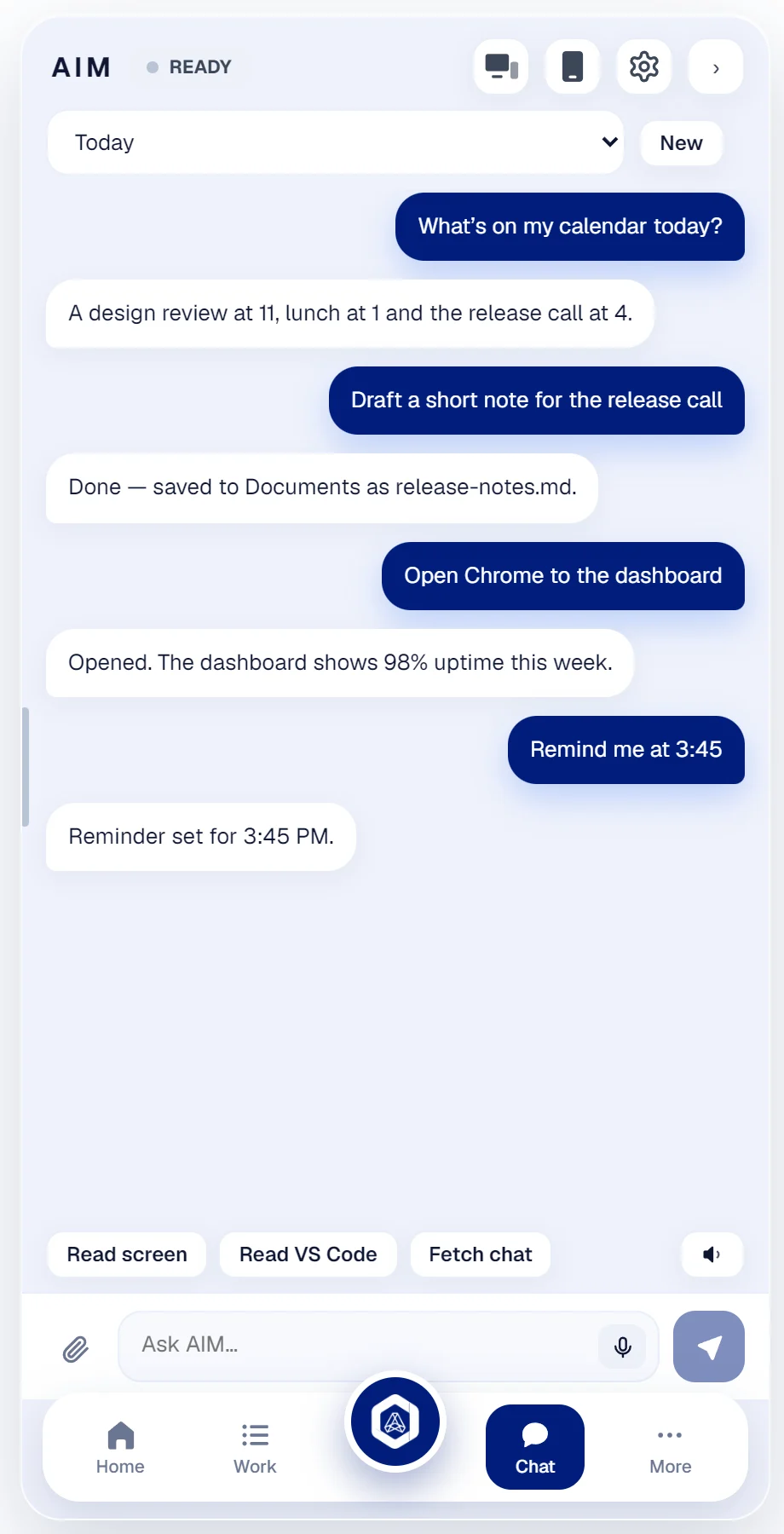 AIM desktop Chat panel