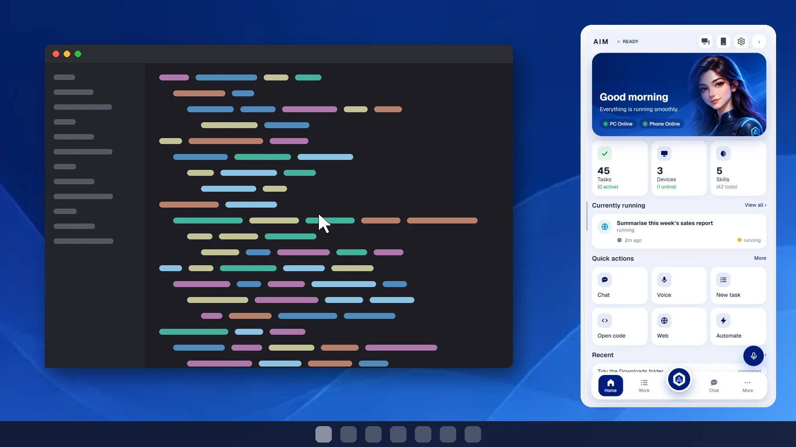 Illustration: a PC's desktop shown in the AIM extension